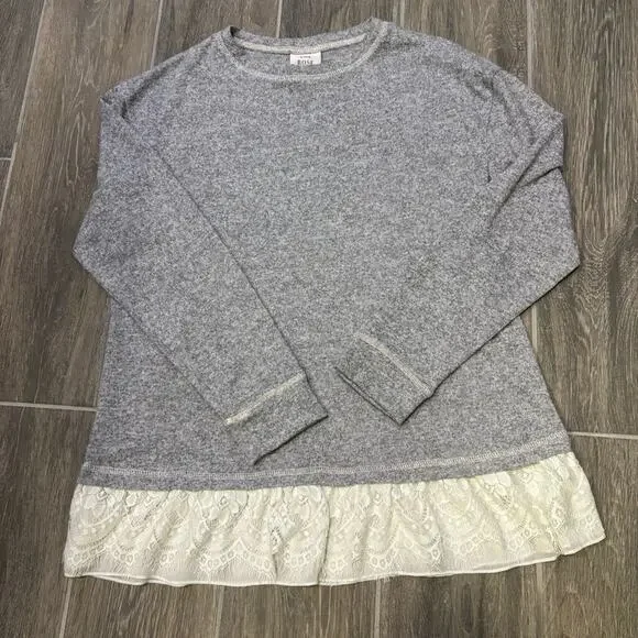Knox Rose Heather Gray Knit Tunic Top Lace Trim Size S - Picture 1 of 7